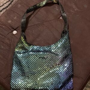Iridescent Blue-Green Sequin Shoulder Bag